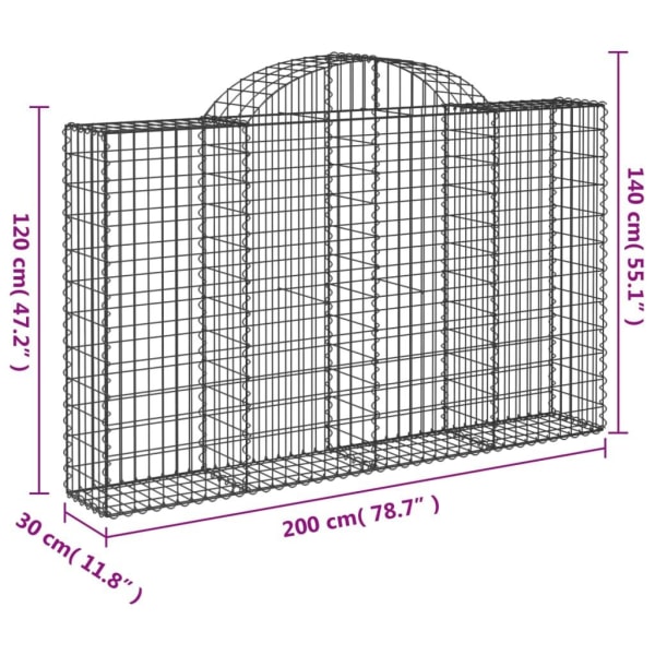 vidaXL Gabioner bågformade 10 st 200x30x120/140 cm galvaniserat järn Silver