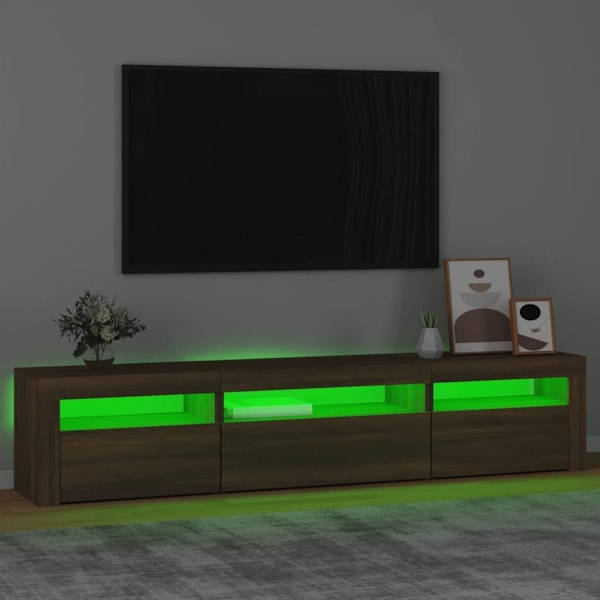 vidaXL Tv-bänk med LED-belysning brun ek 195x35x40 cm Brun