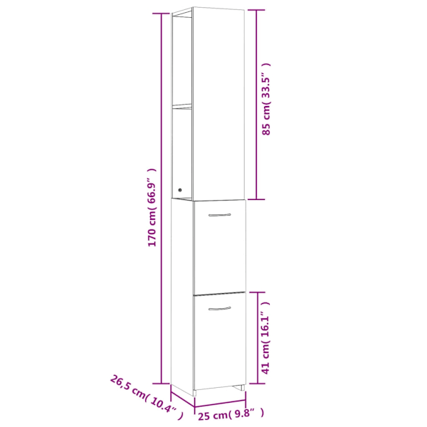 vidaXL Badrumsskåp vit högglans 25x26,5x170 cm konstruerat trä Vit