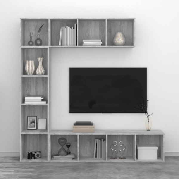 vidaXL Bokhylla/TV-bänk 3 delar set grå sonoma 180x30x180 cm Grå