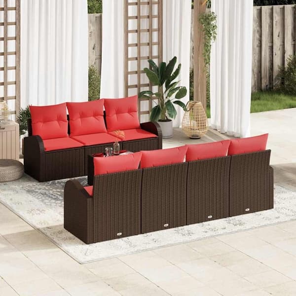 vidaXL Soffset 8 st 7-Antal sittplatser Brun och Röd Polyester Brun