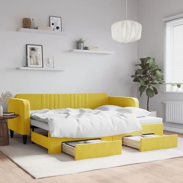 vidaXL Dagbädd utdragbar med lådor gul 90x200 cm sammet Gul