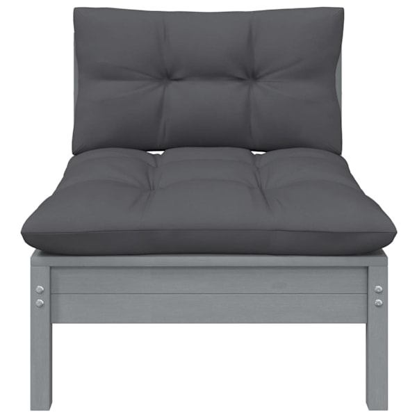 vidaXL Loungegrupp med dynor 5 delar massiv furu grå