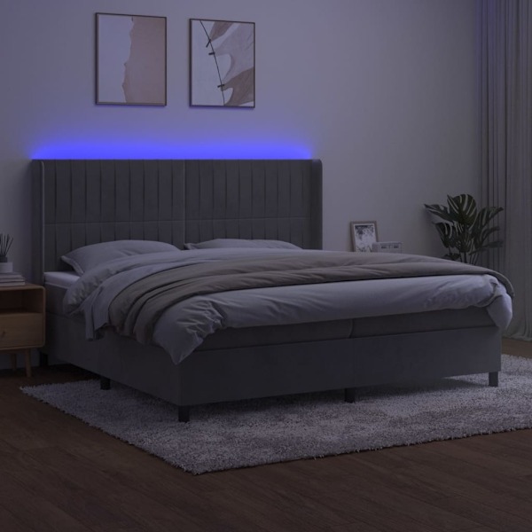 vidaXL Ramsäng med madrass & LED ljusgrå 200x200 cm sammet Grå