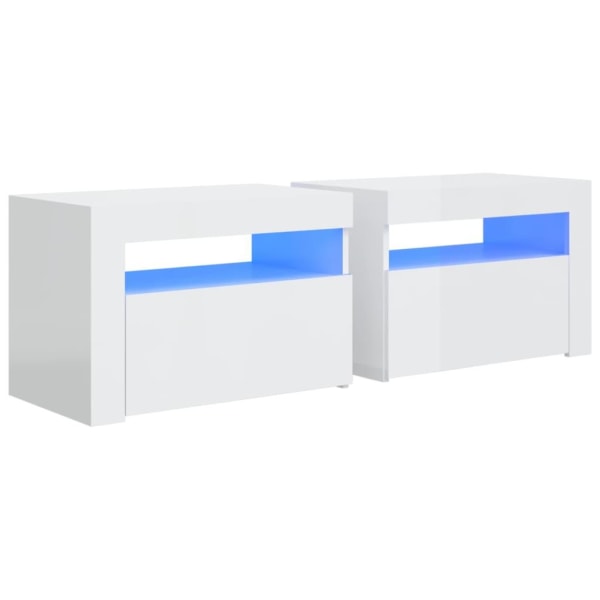 vidaXL Sängbord med LEDs 2 st vit högglans 60x35x40 cm Vit