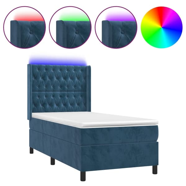 vidaXL Ramsäng med madrass & LED mörkblå 80x200 cm sammet Blå