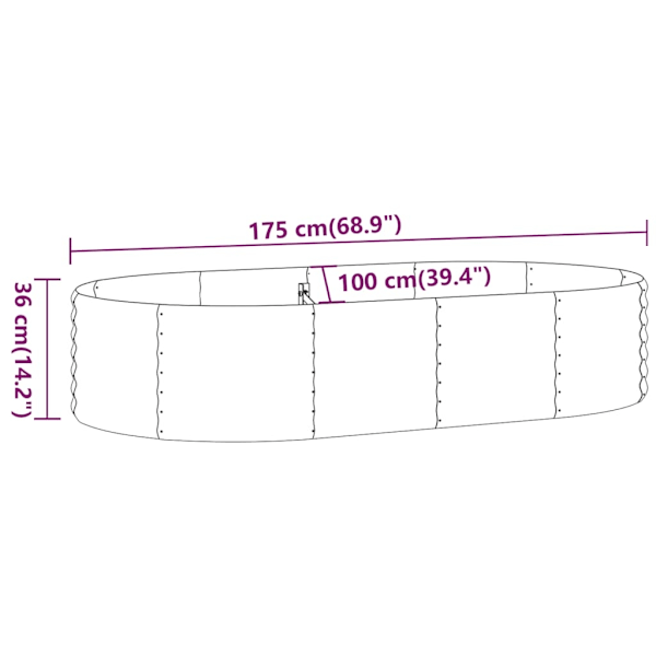 vidaXL Odlingslåda pulverlackerat stål 175x100x36 cm antracit Antracit