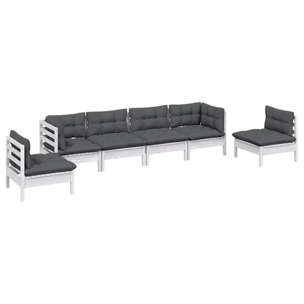 vidaXL Loungegrupp med dynor 6 delar massiv furu Vit