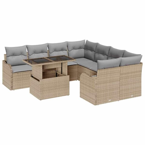 vidaXL Trädgårdsoffset 9 st Beige konstrotting Beige