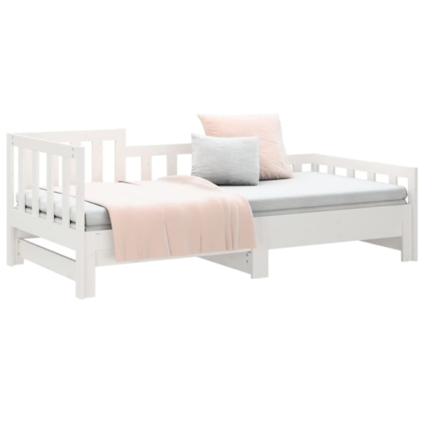 vidaXL Utdragbar dagbädd vit 2x(90x200) cm massiv furu Vit