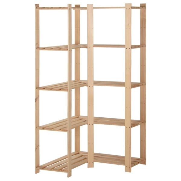 vidaXL Lagerhylla hörn 5 hyllplan 82,5x82,5x170 cm massiv furu Brun