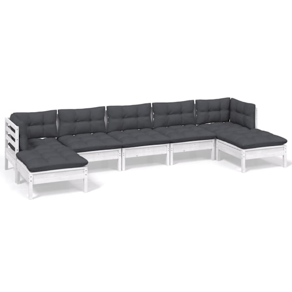 vidaXL Loungegrupp med dynor 7 delar vit massiv furu Vit
