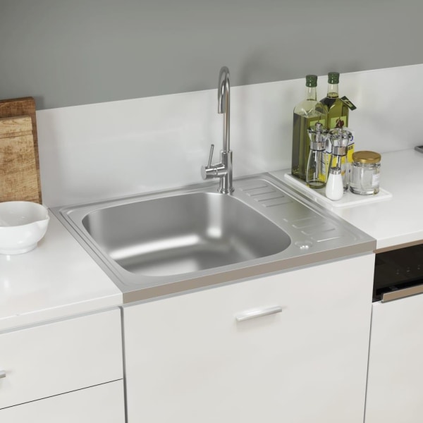 vidaXL Diskho med avrinningsyta silver 600x500x155 mm rostfritt stål Silver