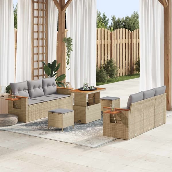 vidaXL Trädgårdsoffset 9 st Beige konstrotting Beige