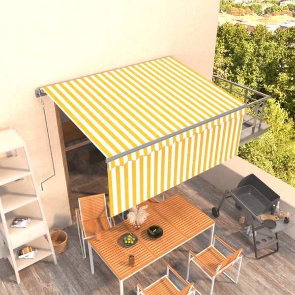 vidaXL Automatisk infällbar markis med rullgardin 3x2,5 m gul och vit Gul