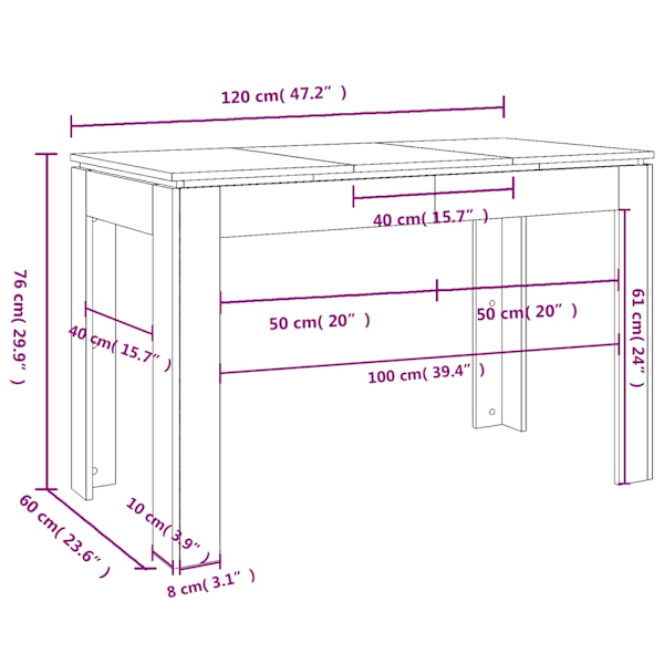 vidaXL Matbord svart 120x60x76 cm konstruerat trä Svart