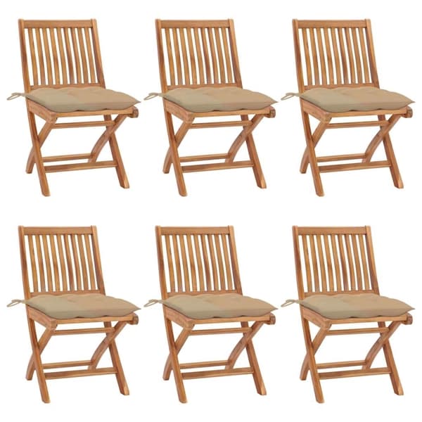vidaXL Hopfällbara stolar med dynor 6 st massivt teakträ Beige