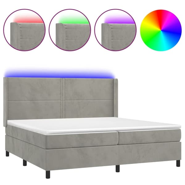 vidaXL Ramsäng med madrass & LED ljusgrå 200x200 cm sammet Grå