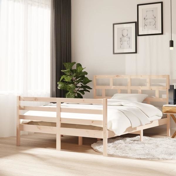 vidaXL Sängram massiv furu 140x200 cm Brun