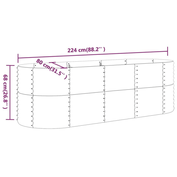 vidaXL Odlingslåda pulverlackerat stål 224x80x68 cm grön Grön