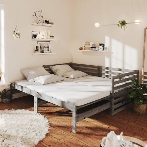 vidaXL Dagbädd grå massiv furu 2x(90x200) cm grå