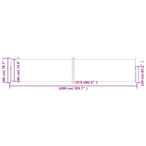 vidaXL Infällbar sidomarkis antracit 200x1000 cm Antracit