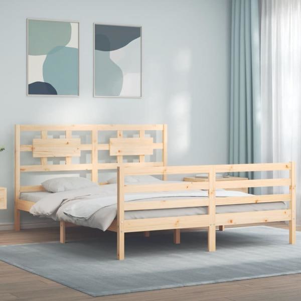 vidaXL Sängram med huvudgavel 160x200 cm massivt trä Brun