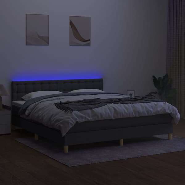 vidaXL Ramsäng med madrass & LED mörkgrå 180x200 cm tyg Grå
