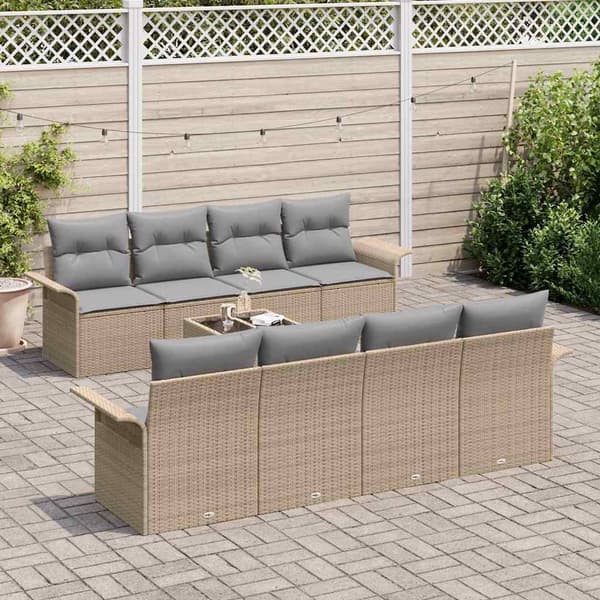 vidaXL Trädgårdsoffset 9 st Beige konstrotting Beige