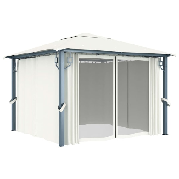 vidaXL Paviljong med gardin & ljusslinga LED 3x3 m gräddvit aluminium Creme