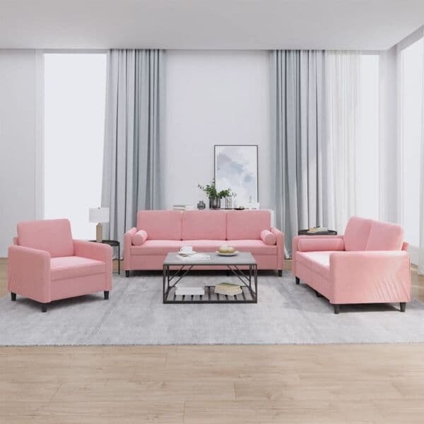 vidaXL Soffgrupp med dynor 3 delar rosa sammet Rosa