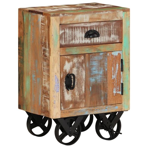 vidaXL Sängbord med hjul 40x30x57 cm massivt återvunnet trä multifärg