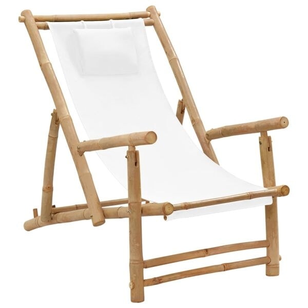 vidaXL Solstol bambu och kanvas gräddvit Vit