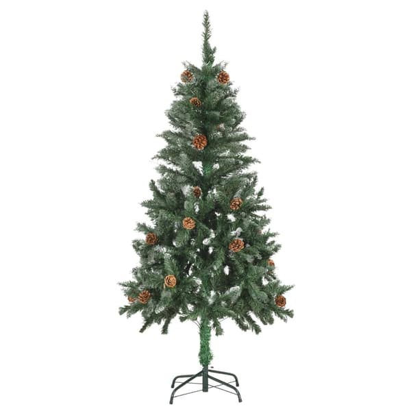 vidaXL Plastgran med kottar och vitt glitter 150 cm Grön