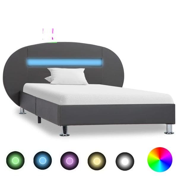 vidaXL Sängram med LED grå konstläder 90x200 cm grå