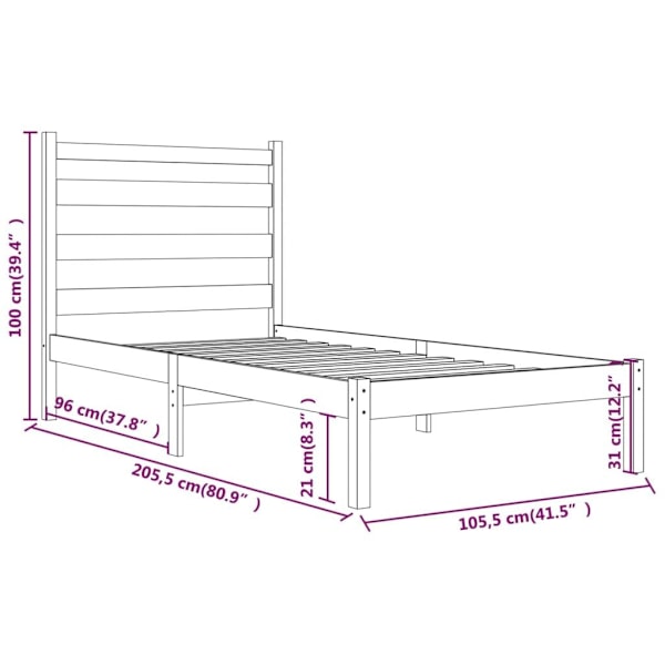 vidaXL Sängram vit massiv furu 100x200 cm enkelsäng Vit