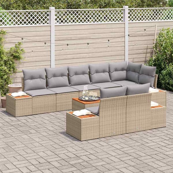 vidaXL Trädgårdsoffset 9 st Beige Poly rattan Beige