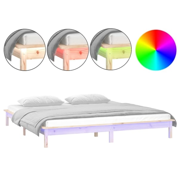 vidaXL Sängram LED 200x200 cm massivt trä Brun