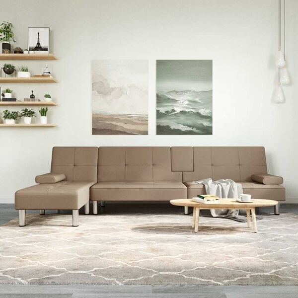 vidaXL L-formad bäddsoffa cappuccino 255x140x70 cm konstläder Brun