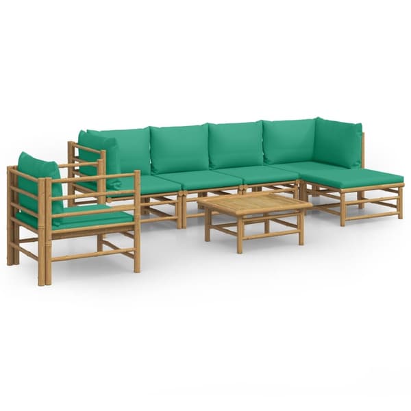 vidaXL Loungegrupp 7 delar gröna dynor bambu Brun