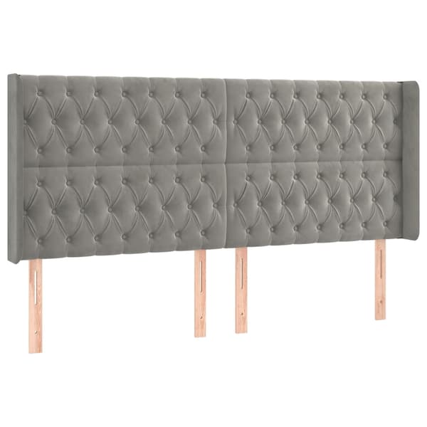 vidaXL Sänggavel LED ljusgrå 183x16x118/128 cm sammet Grå