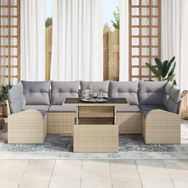 vidaXL Trädgårdsoffset 8 st Beige konstrotting Beige