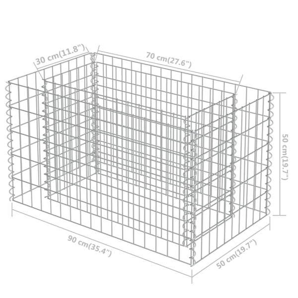 vidaXL Planteringsgabion upphöjd galvaniserat stål 90x50x50 cm Silver