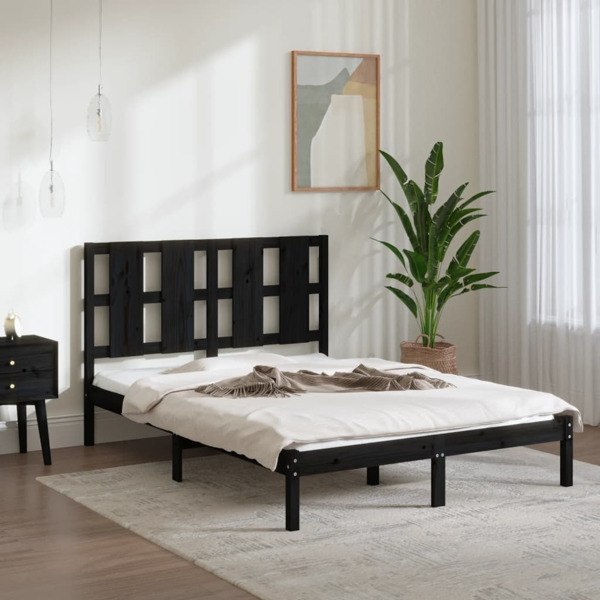 vidaXL Sängram svart massiv furu 140x200 cm Svart