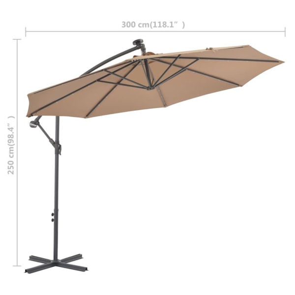 vidaXL Frihängande parasoll med LED och stålstång 300 cm taupe Taupe