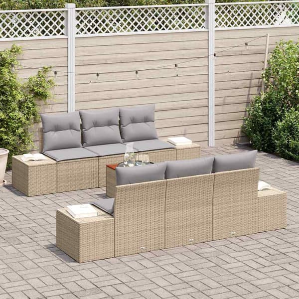 vidaXL Trädgårdsoffset 7 st Beige och Ljusgrå konstrotting Beige