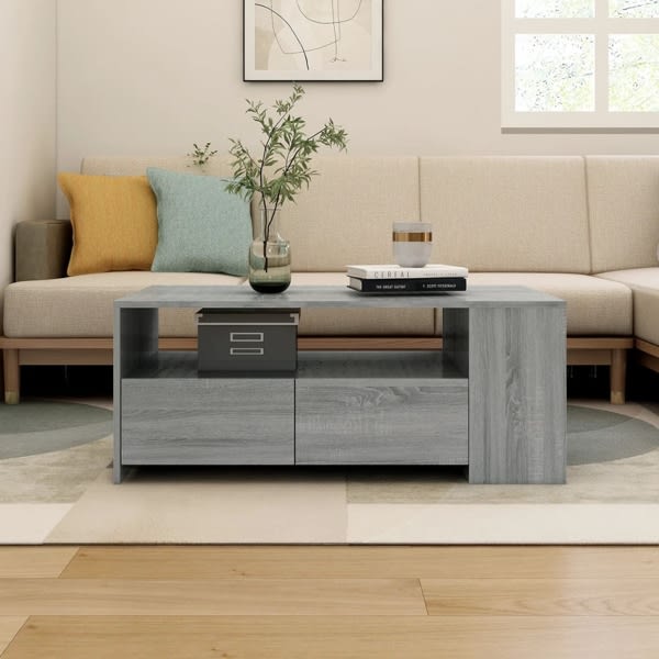 vidaXL Soffbord grå sonoma-ek 102x55x42 cm konstruerat trä grå
