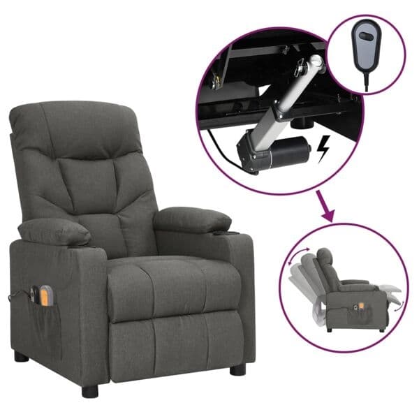 vidaXL Elektrisk massagefåtölj mörkgrå tyg Grå