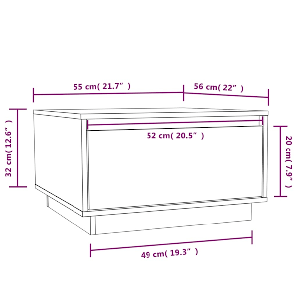 vidaXL Soffbord vit 55x56x32 cm massiv furu Vit
