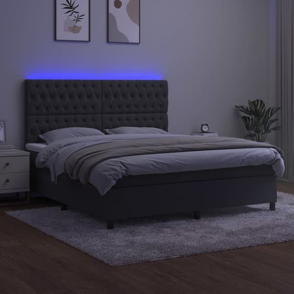 vidaXL Ramsäng med madrass & LED mörkgrå 180x200 cm sammet Grå
